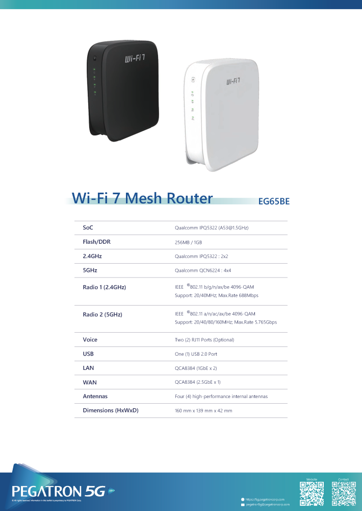Pegatron EG65BE (Wi-Fi 7 Mesh Router) 2.4/5GHz