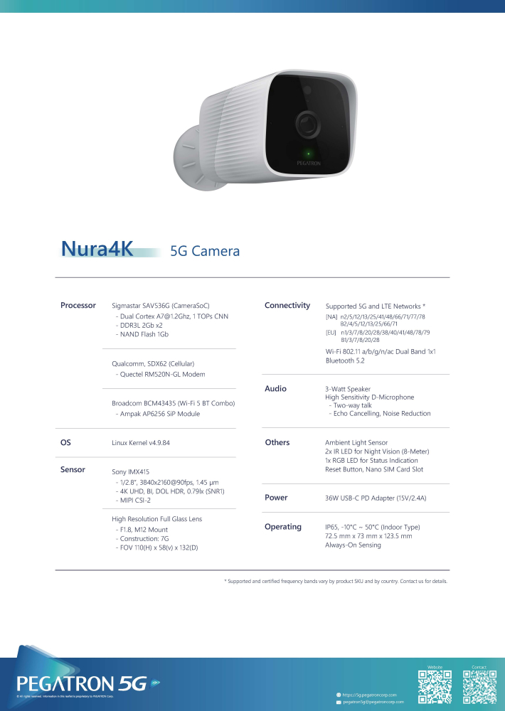 MC1521 (Nura4K) 5G Wi-Fi 5 Camera